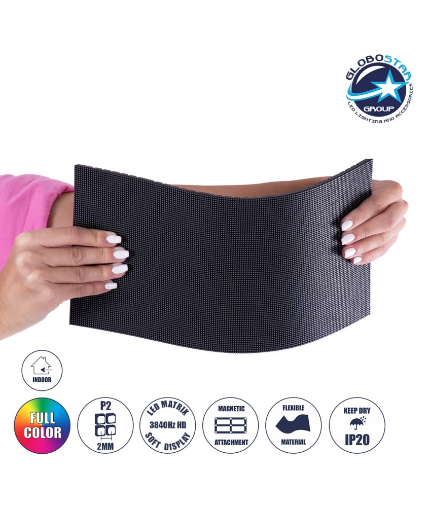 GloboStar® MODULCO 90232 LED Display Module 32x16cm - Εύκαμπτο Πλακίδιο Ψηφιακής Οθόνης LED Video Wall Curved - P2 Pro Flexible 3840Hz High Refresh Rate 12800 Dots - 25 W ≥500cd-㎡ DC 4.5~5V SMD1515 RGB 3in1 4398 Billion Colors - Indoor IP20 - Μ32 x Υ16cm